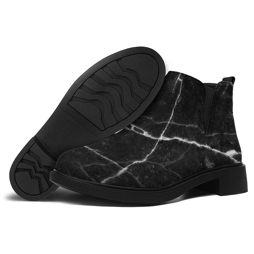 Black White Grunge Marble Print Flat Ankle Boots