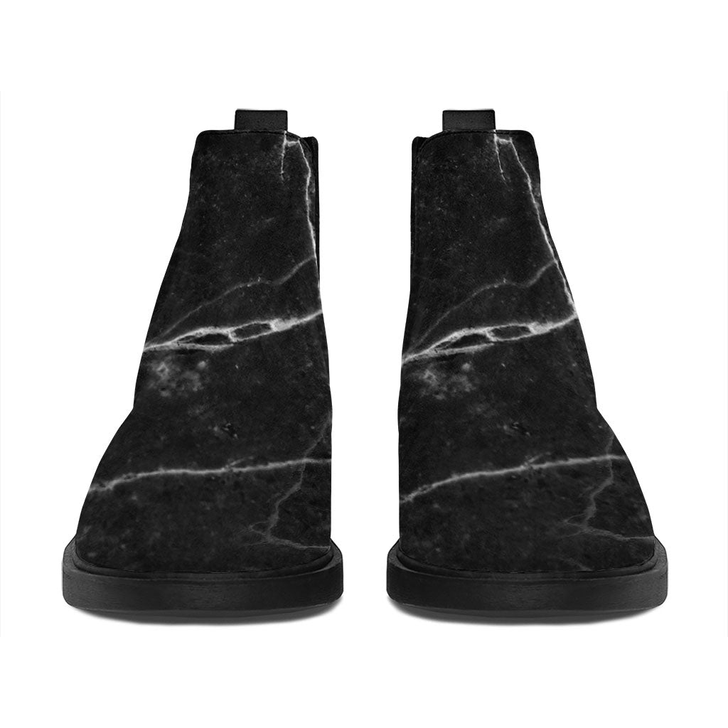 Black White Grunge Marble Print Flat Ankle Boots