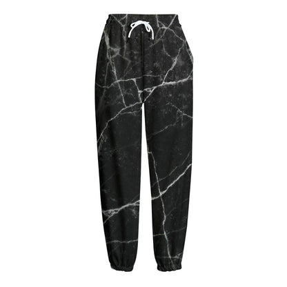 Black White Grunge Marble Print Fleece Lined Knit Pants