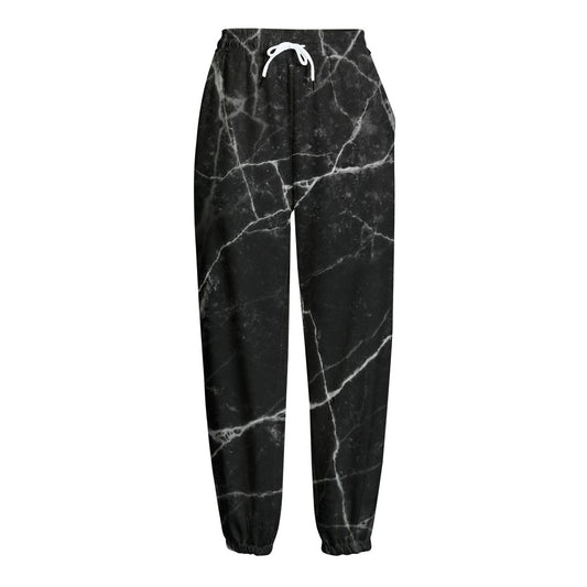 Black White Grunge Marble Print Fleece Lined Knit Pants