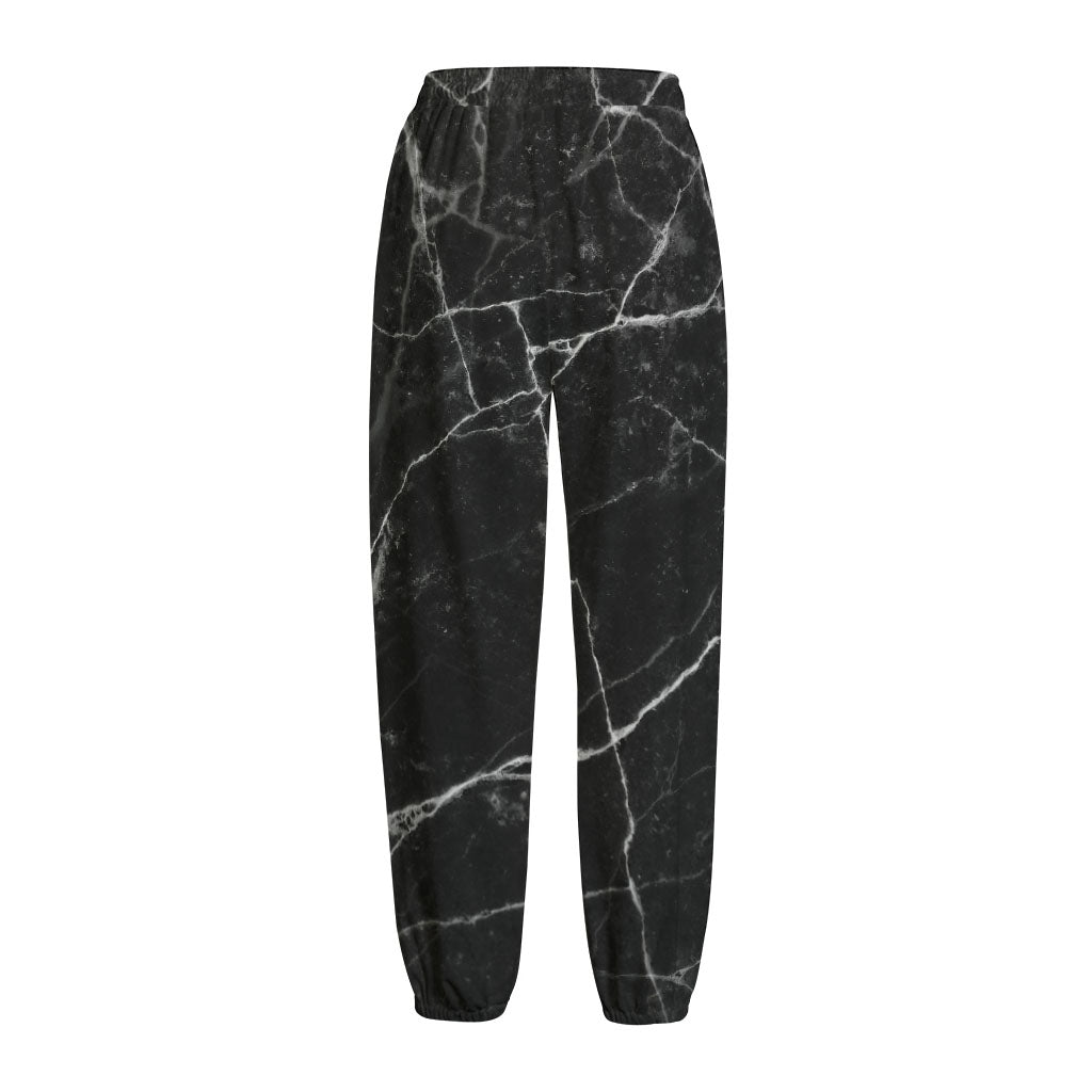 Black White Grunge Marble Print Fleece Lined Knit Pants