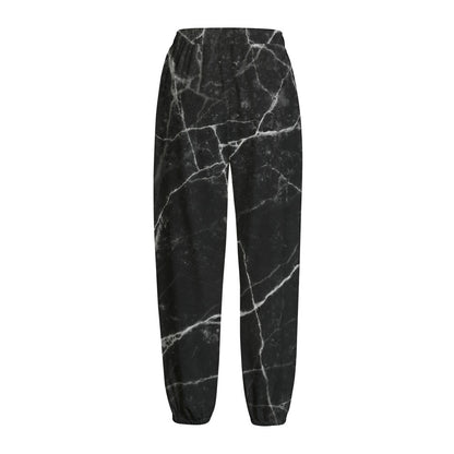 Black White Grunge Marble Print Fleece Lined Knit Pants