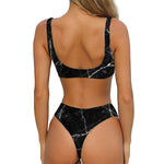 Black White Grunge Marble Print Front Bow Tie Bikini