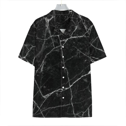 Black White Grunge Marble Print Hawaiian Shirt