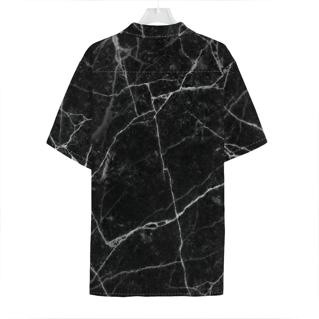 Black White Grunge Marble Print Hawaiian Shirt