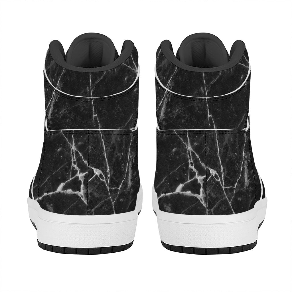 Black White Grunge Marble Print High Top Leather Sneakers
