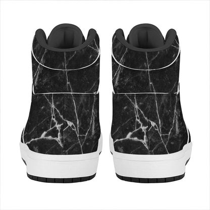 Black White Grunge Marble Print High Top Leather Sneakers