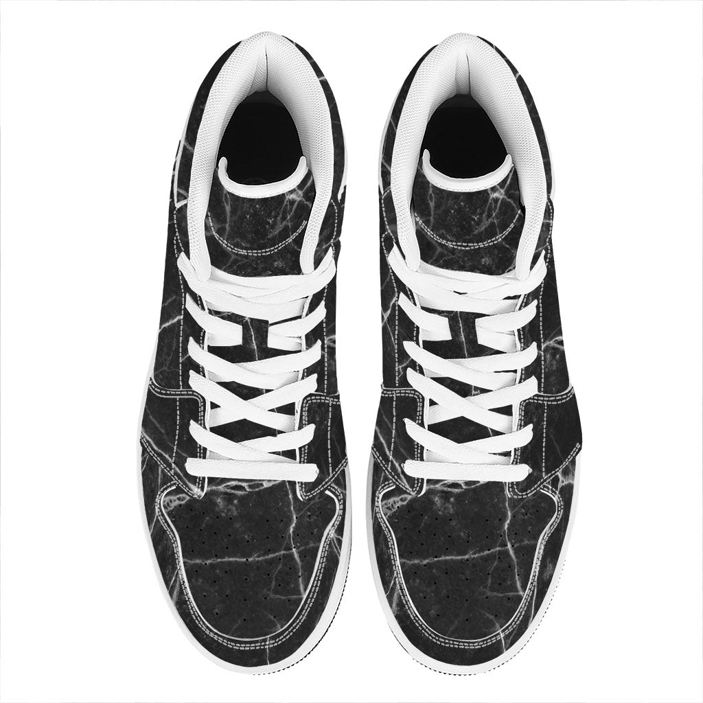 Black White Grunge Marble Print High Top Leather Sneakers