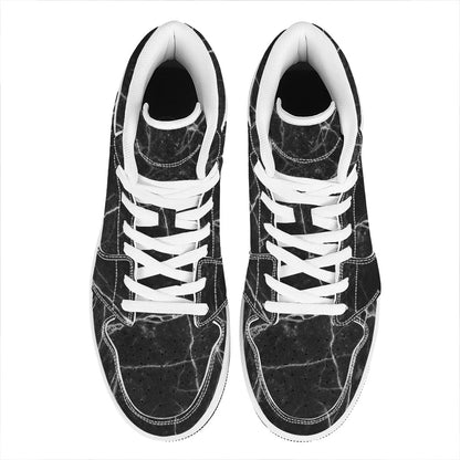 Black White Grunge Marble Print High Top Leather Sneakers