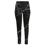 Black White Grunge Marble Print High-Waisted Pocket Leggings