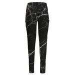 Black White Grunge Marble Print High-Waisted Pocket Leggings