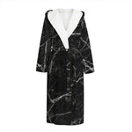 Black White Grunge Marble Print Hooded Bathrobe