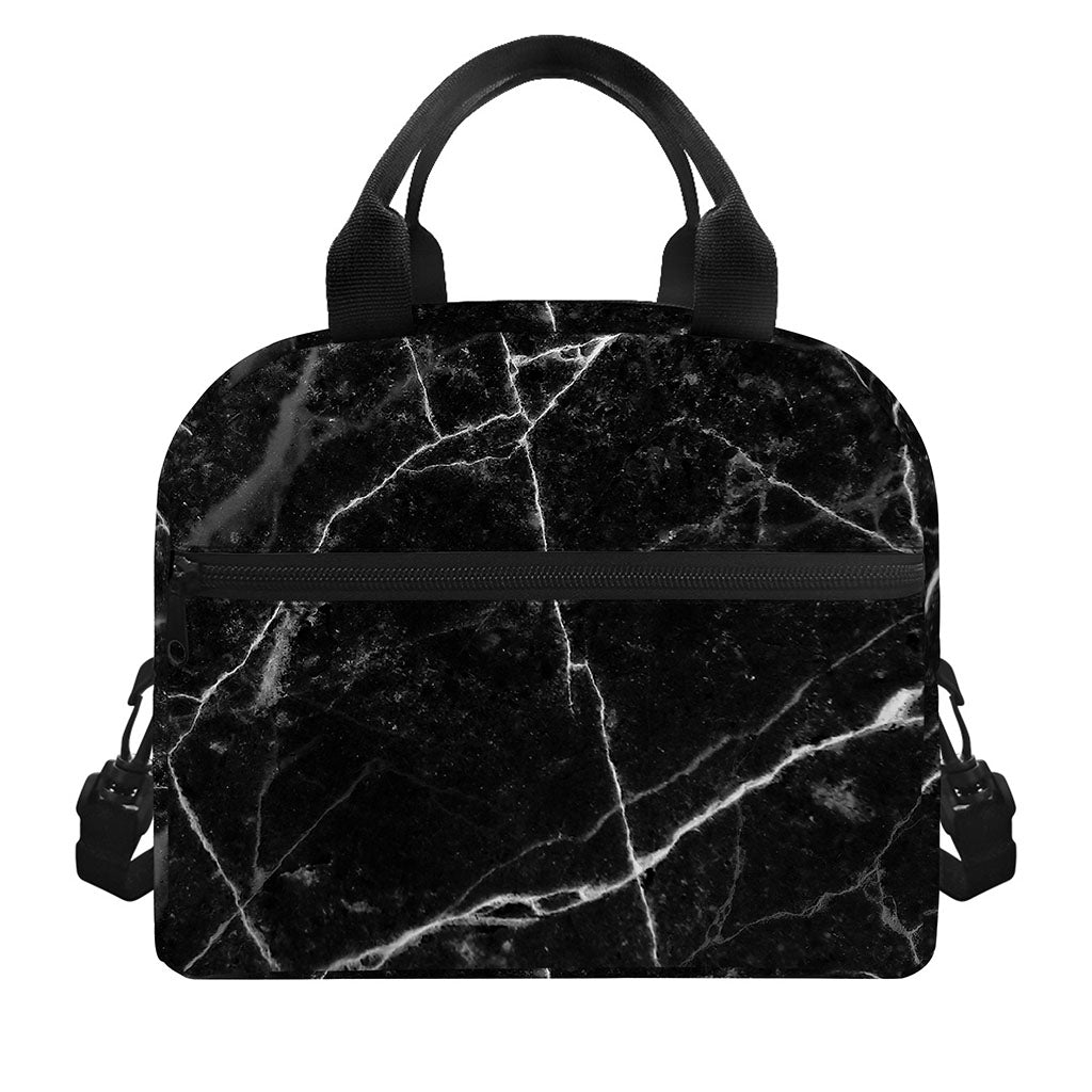 Black White Grunge Marble Print Insulated Lunch Bag