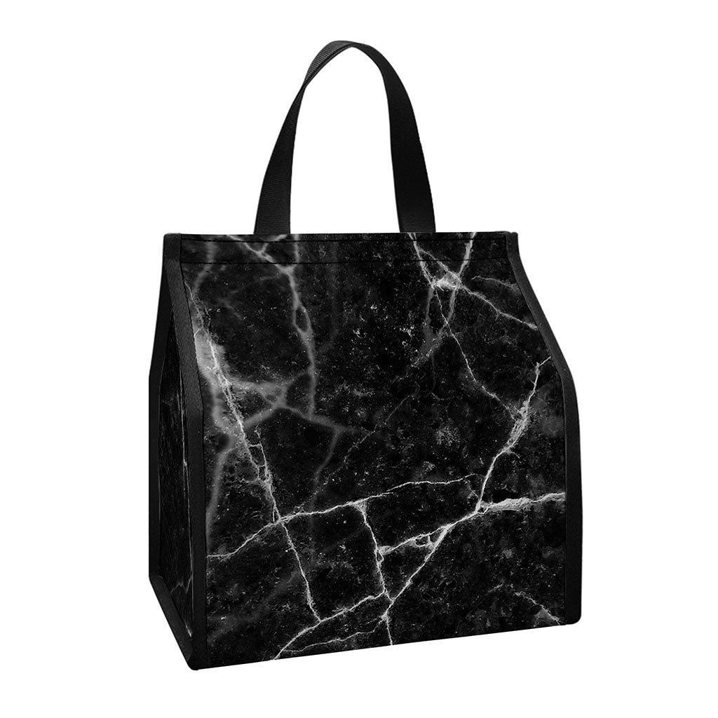 Black White Grunge Marble Print Insulated Lunch Tote