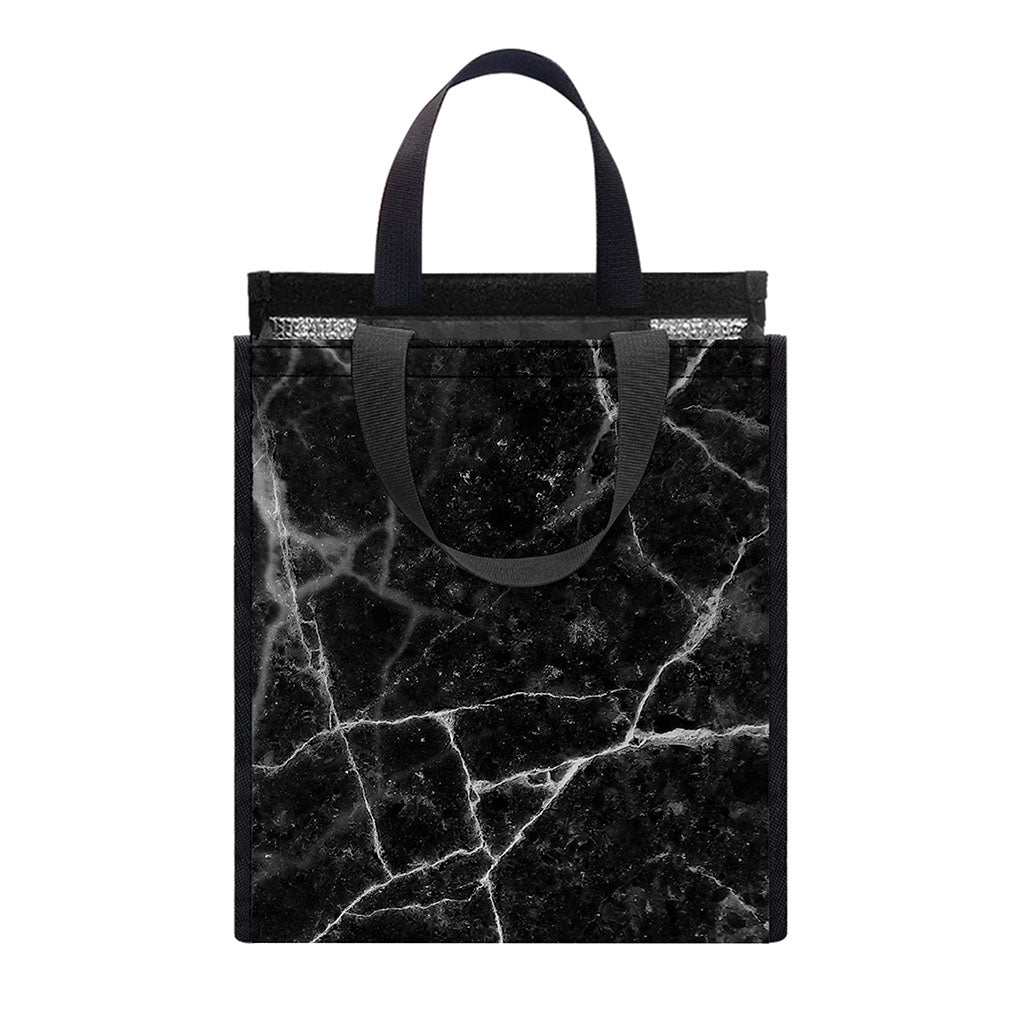 Black White Grunge Marble Print Insulated Lunch Tote