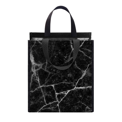 Black White Grunge Marble Print Insulated Lunch Tote