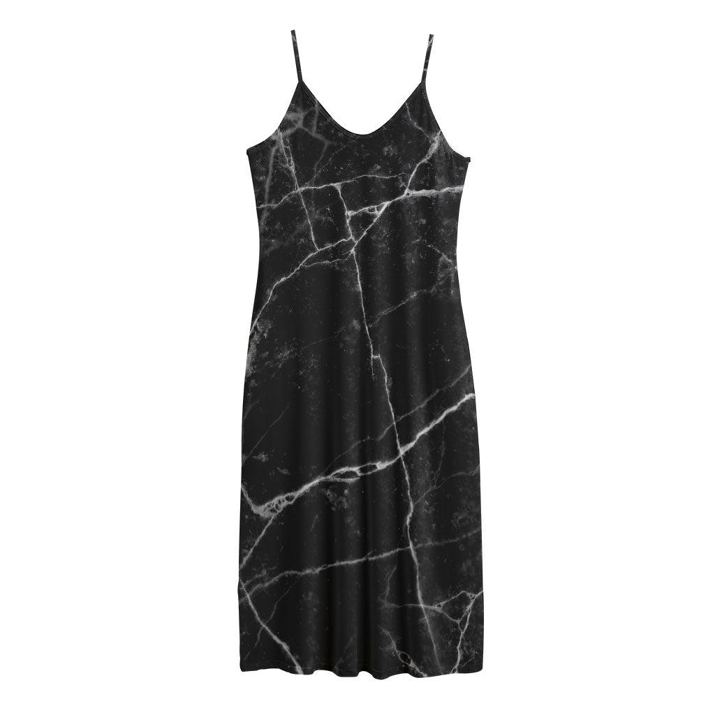 Black White Grunge Marble Print Jersey Midi Cami Dress
