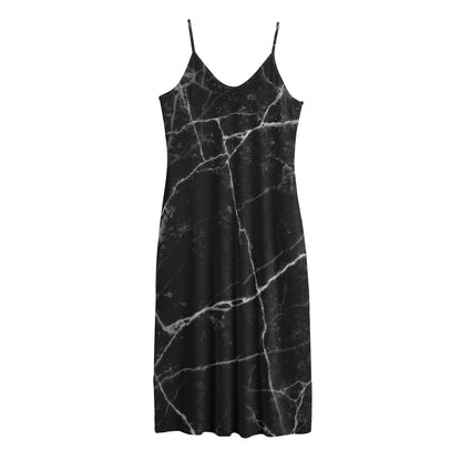 Black White Grunge Marble Print Jersey Midi Cami Dress