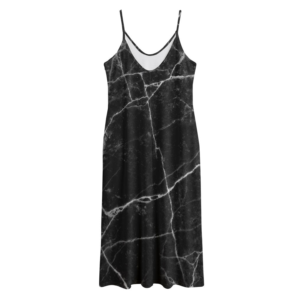 Black White Grunge Marble Print Jersey Midi Cami Dress