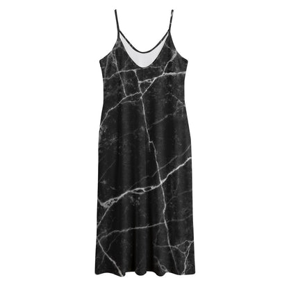 Black White Grunge Marble Print Jersey Midi Cami Dress
