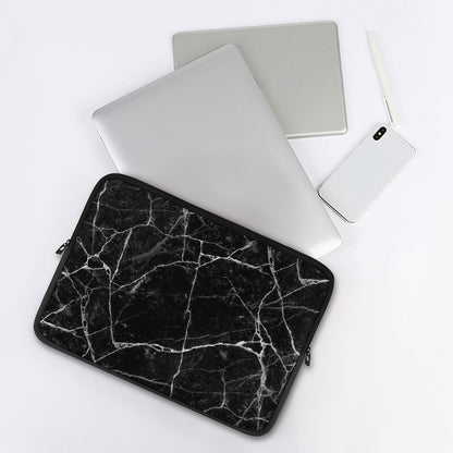 Black White Grunge Marble Print Laptop Sleeve