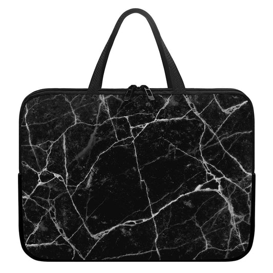 Black White Grunge Marble Print Laptop Sleeve With Handle