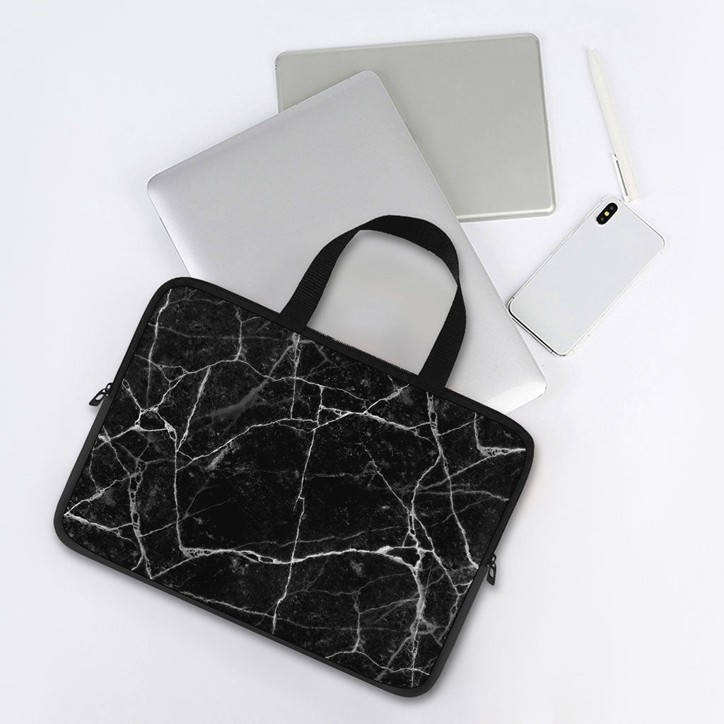 Black White Grunge Marble Print Laptop Sleeve With Handle