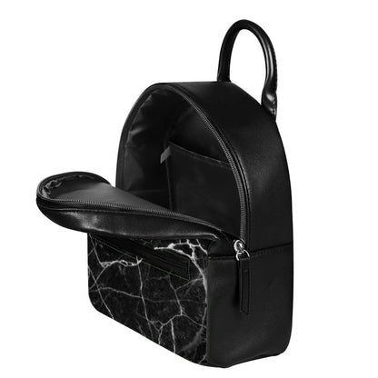 Black White Grunge Marble Print Leather Backpack