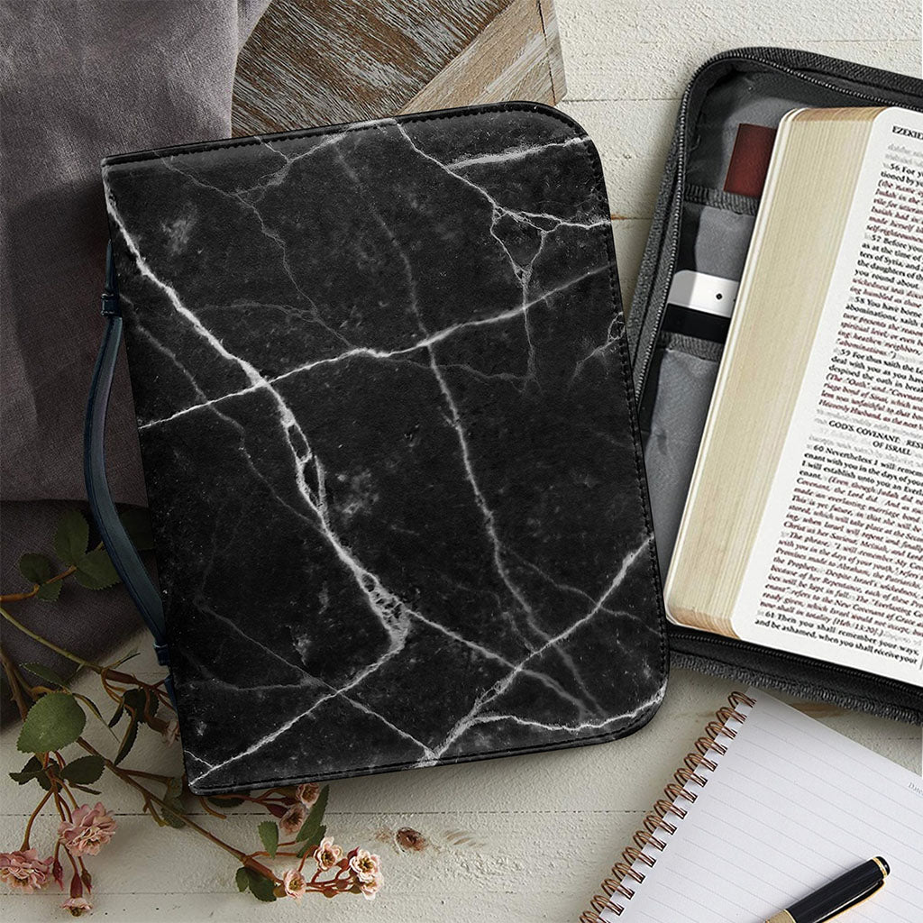 Black White Grunge Marble Print Leather Bible Cover