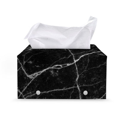 Black White Grunge Marble Print Leather Tissue Box Cover