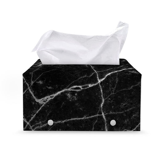 Black White Grunge Marble Print Leather Tissue Box Cover