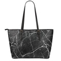 Black White Grunge Marble Print Leather Tote Bag With Zipper