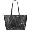 Black White Grunge Marble Print Leather Tote Bag