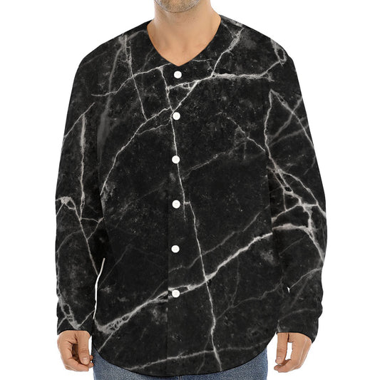 Black White Grunge Marble Print Long Sleeve Baseball Jersey