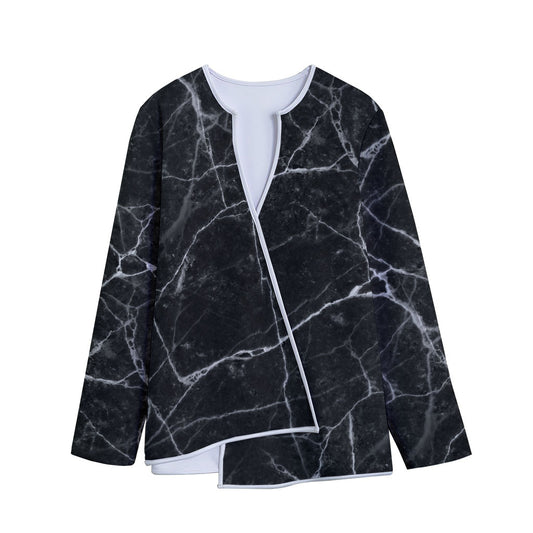 Black White Grunge Marble Print Long Sleeve Short Coat