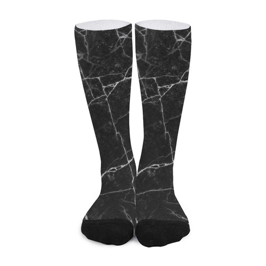 Black White Grunge Marble Print Long Socks