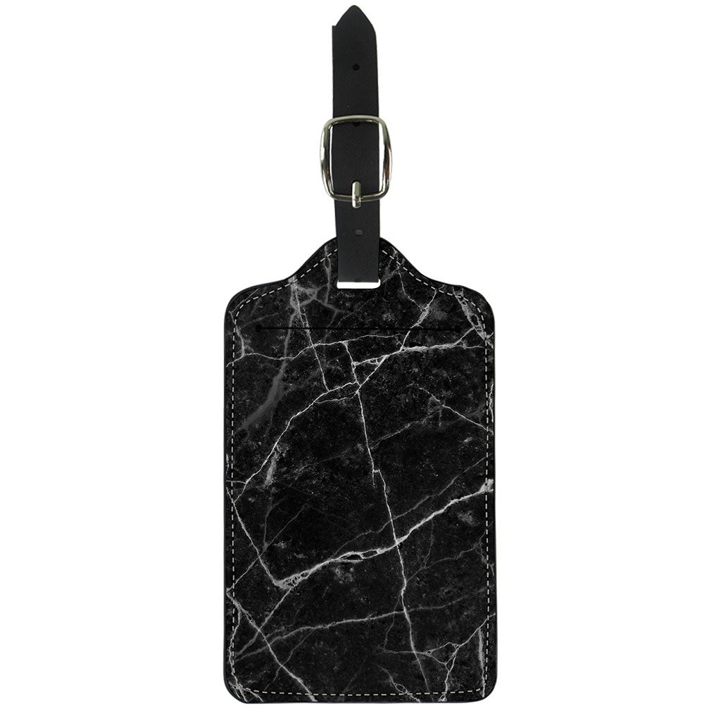 Black White Grunge Marble Print Luggage Tag