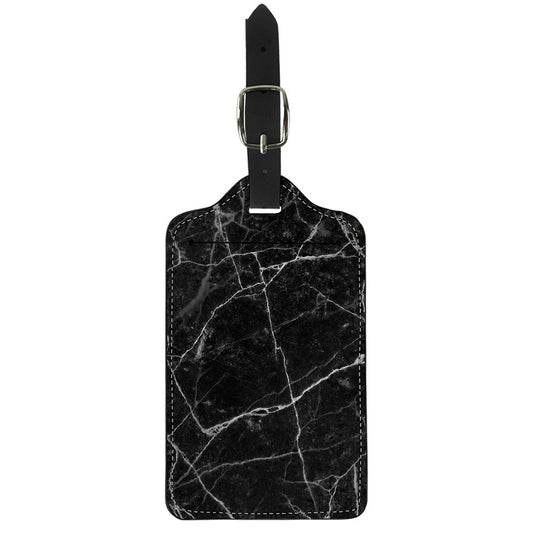 Black White Grunge Marble Print Luggage Tag