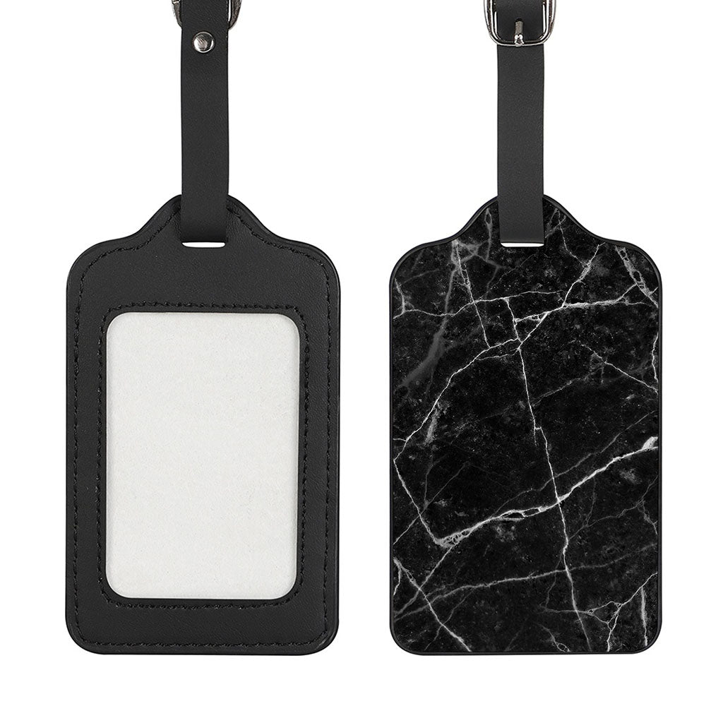 Black White Grunge Marble Print Luggage Tag