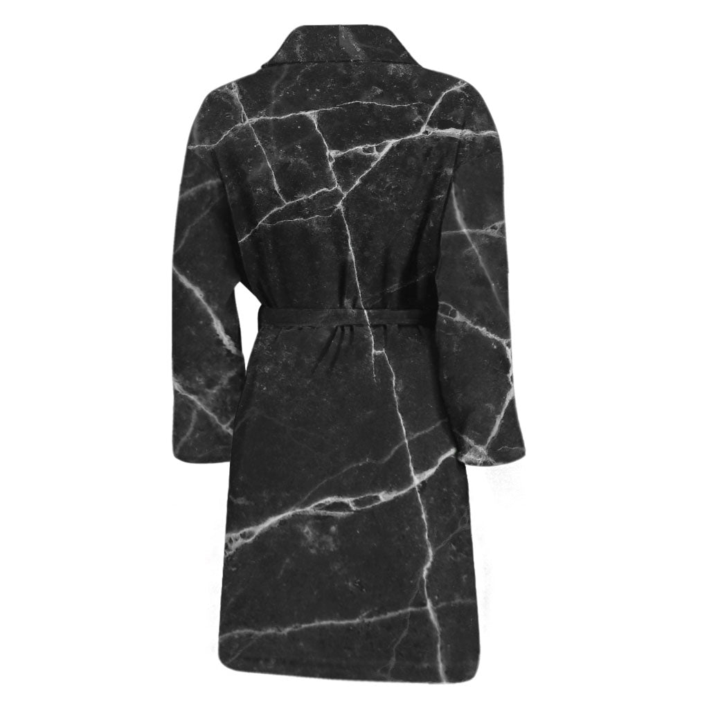 Black White Grunge Marble Print Men's Bathrobe