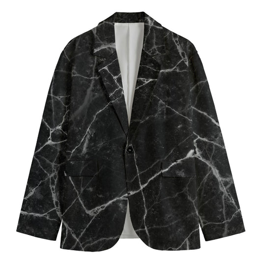 Black White Grunge Marble Print Men's Blazer