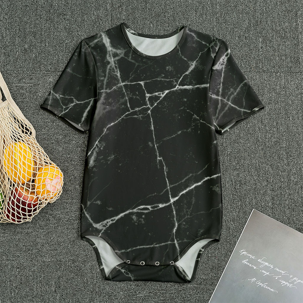 Black White Grunge Marble Print Men's Bodysuit