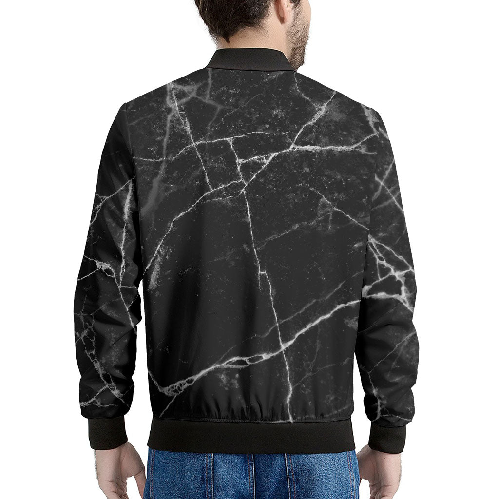 Black White Grunge Marble Print Men's Bomber Jacket