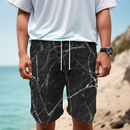 Black White Grunge Marble Print Men's Cargo Shorts