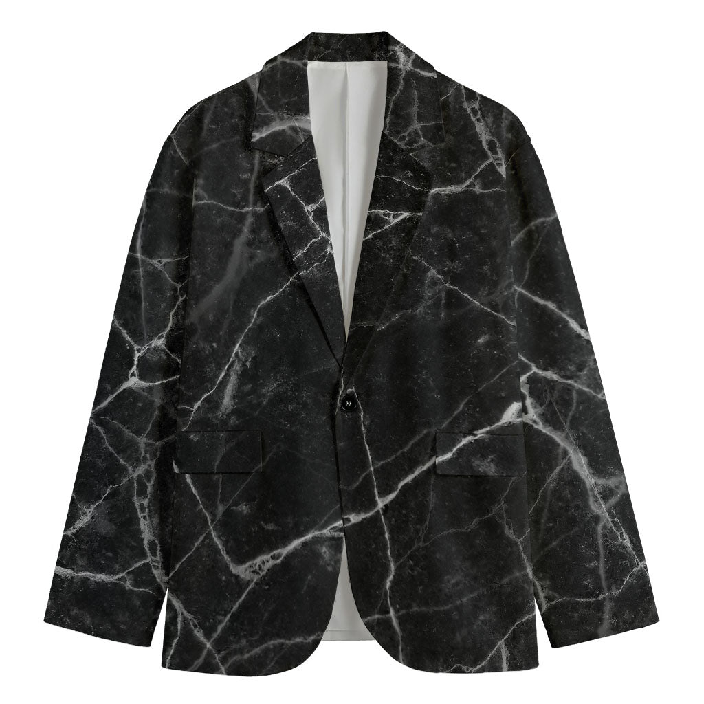 Black White Grunge Marble Print Men's Cotton Blazer