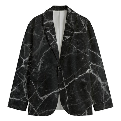 Black White Grunge Marble Print Men's Cotton Blazer