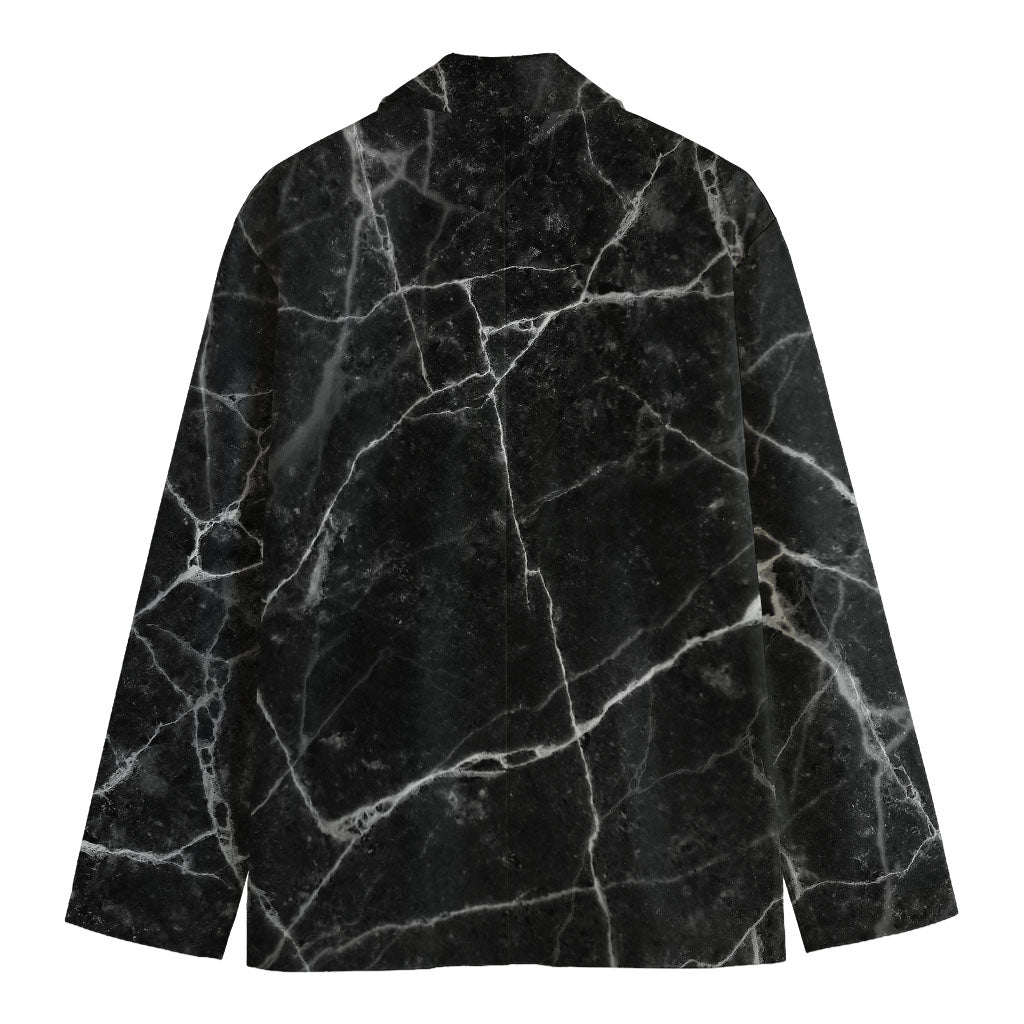 Black White Grunge Marble Print Men's Cotton Blazer