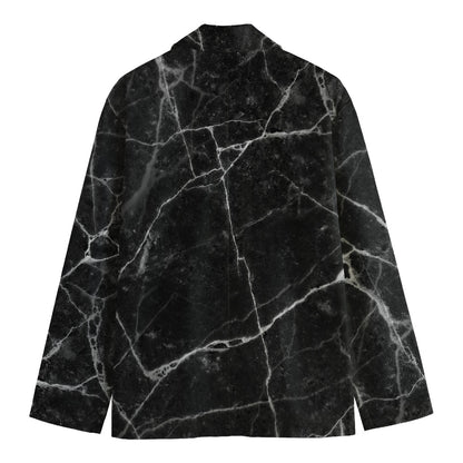 Black White Grunge Marble Print Men's Cotton Blazer