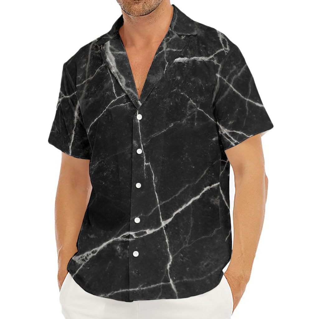 Black White Grunge Marble Print Men's Deep V-Neck Shirt
