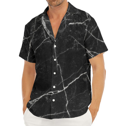 Black White Grunge Marble Print Men's Deep V-Neck Shirt